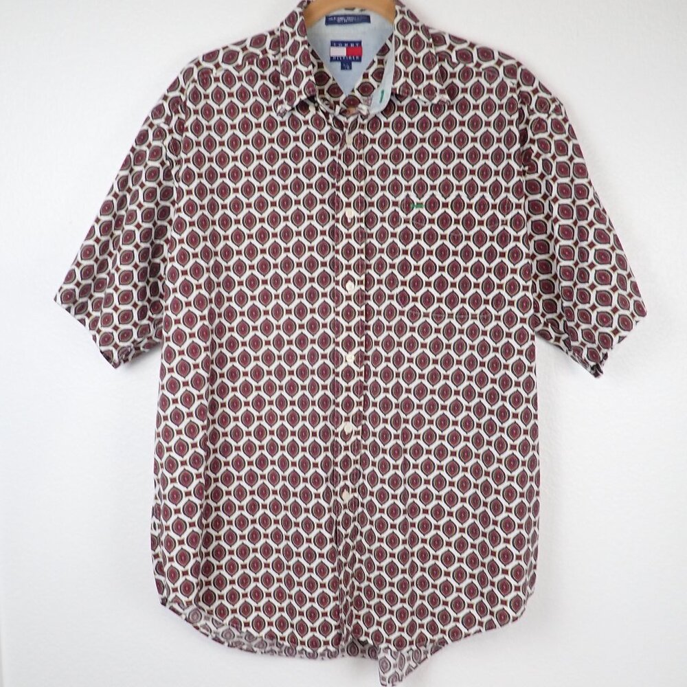 Vintage Tommy Hilfiger Men's L Colorful Paisley Short Sleeve Shirt Button down